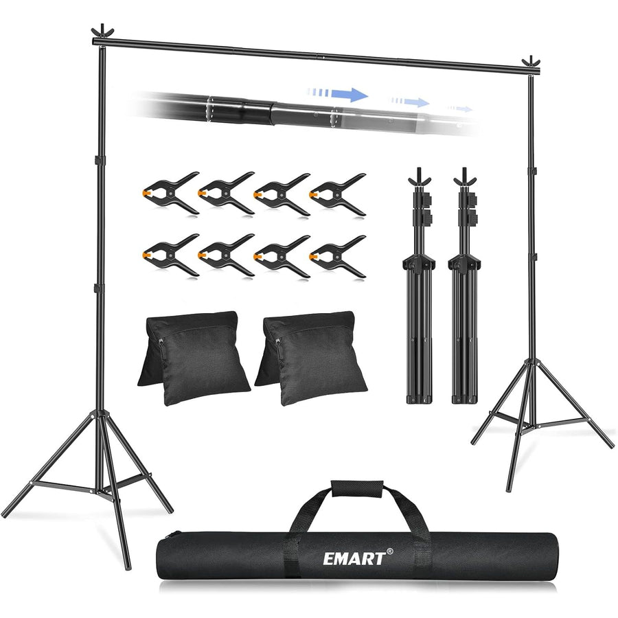 EMART 2x3m Backdrop Stand Kit with Clamps, Sandbags & Carry Bag – Black