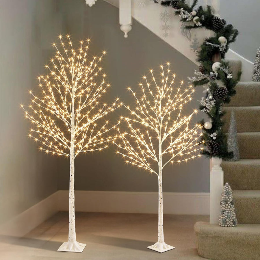 EAMBRITE Lighted Birch Tree Set, 5FT & 6FT White LED Twig Trees with Timer - Massive Discounts