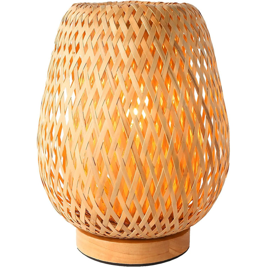 Schindora Boho Bamboo Table Lamp – Handmade Wicker Bedside Light