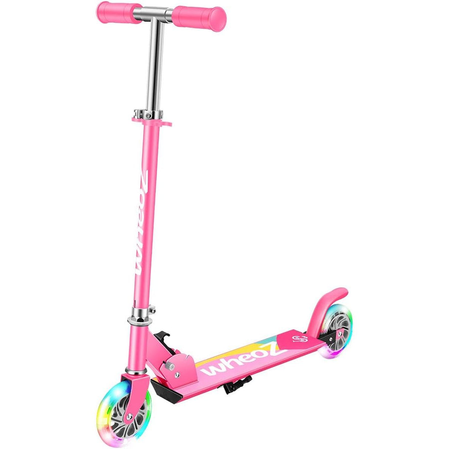 WheoZ Folding Kick Scooter for Kids 3+, 2 Wheels, LED Lights, Adjustable