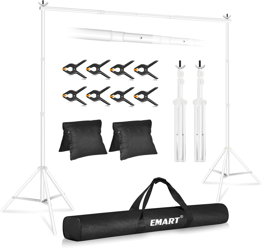 EMART 2x3m Backdrop Stand Kit – Adjustable Photo Support with Bag, White