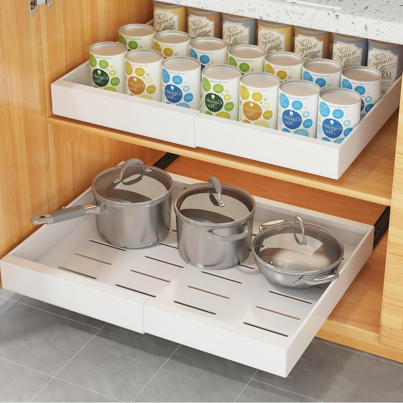 COVAODQ Pull-Out Kitchen Storage Organizer, Adjustable 31.5-52CM, 2-Pack - Massive Discounts