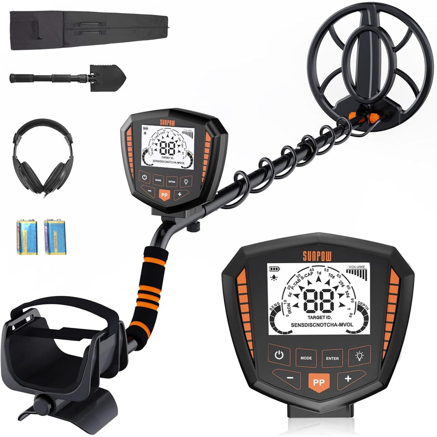 Metal detector with accessories on a white background