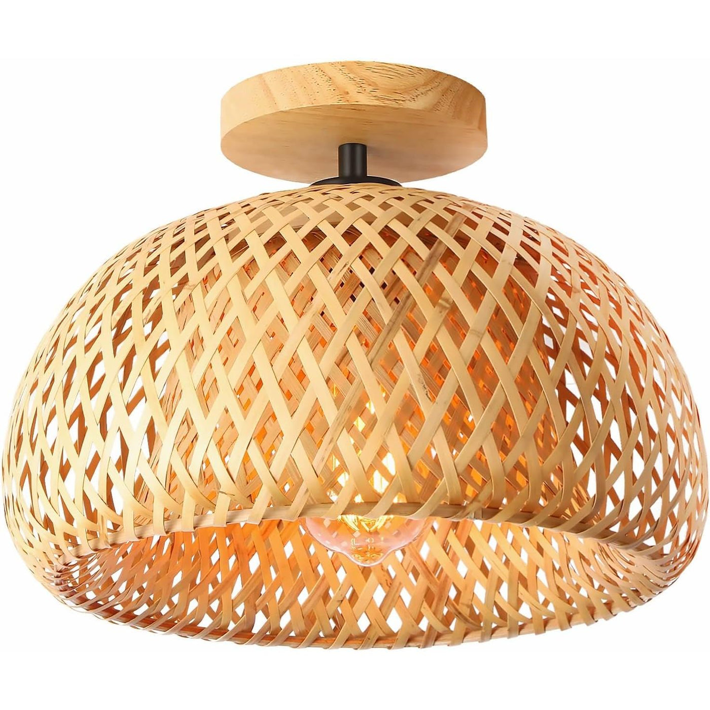 Bamboo Ceiling Light Rattan Semi Flush Mount Boho Farmhouse Lamp Schindora