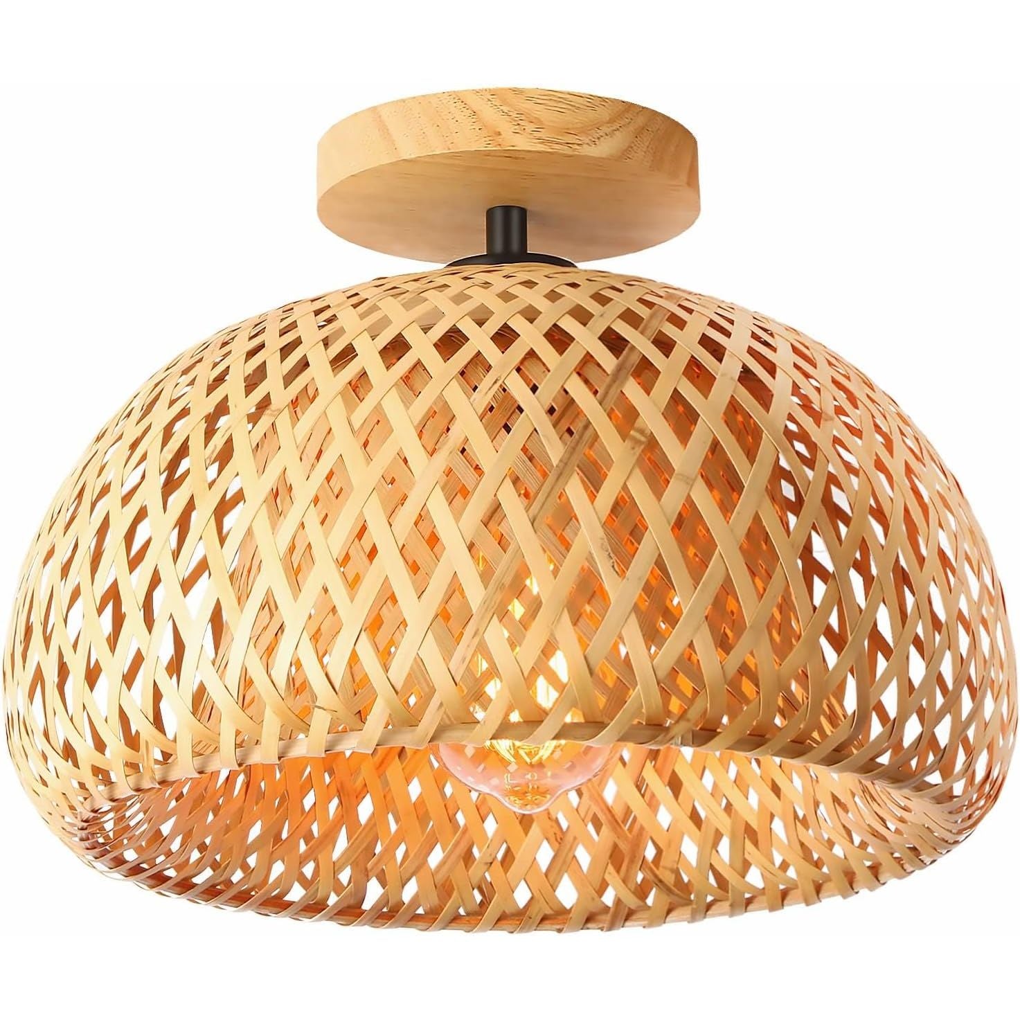 Bamboo Ceiling Light Rattan Semi Flush Mount Boho Farmhouse Lamp Schindora