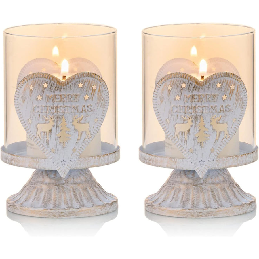 Sziqiqi Vintage Metal Pillar Candle Holders Set of 2 - Christmas Table Décor - Massive Discounts