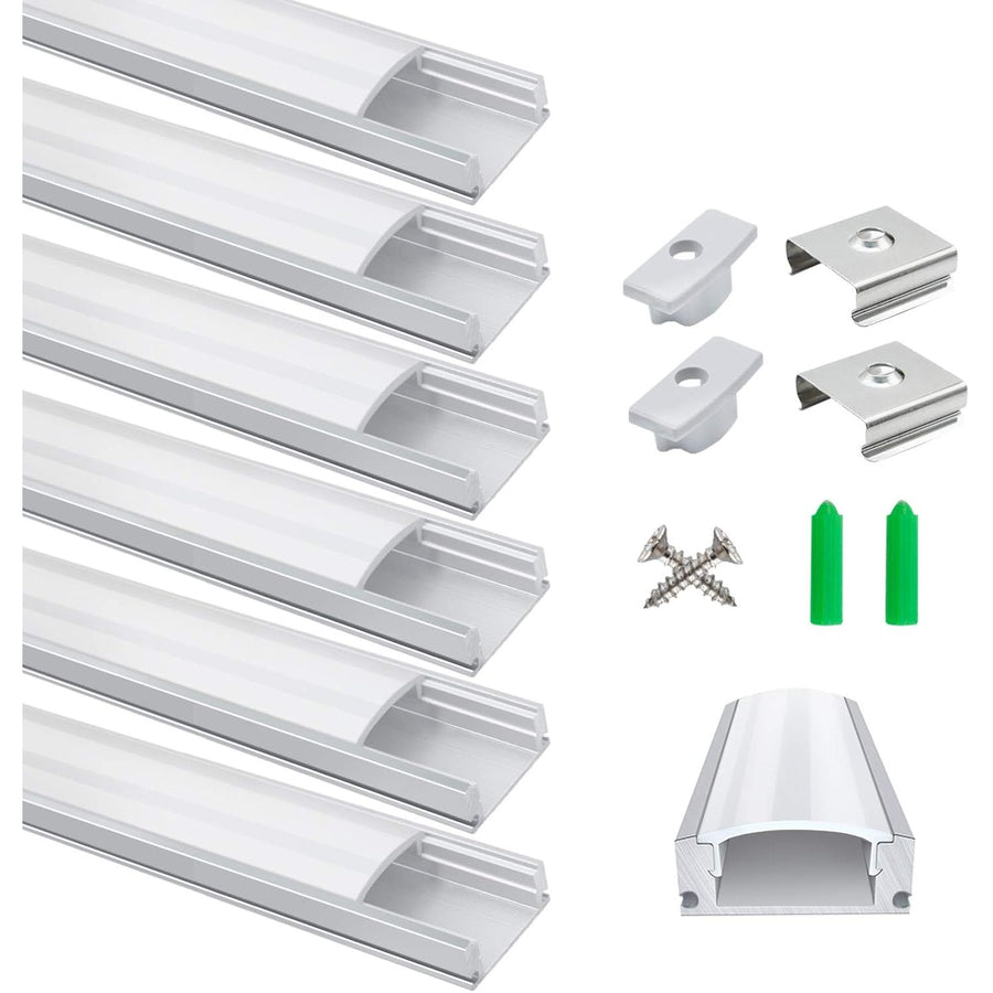 LightingWill LED Aluminum Channel 6-Pack, 3.3ft U-Shape, Silver with Accessories