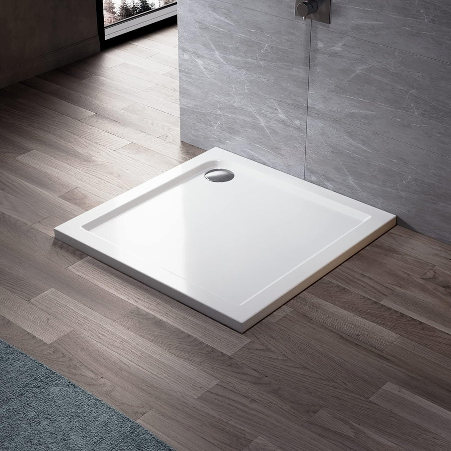 ELEGANT 760 x 760 x 40 mm Square Stone Shower Enclosure Tray + Waste Trap - Massive Discounts