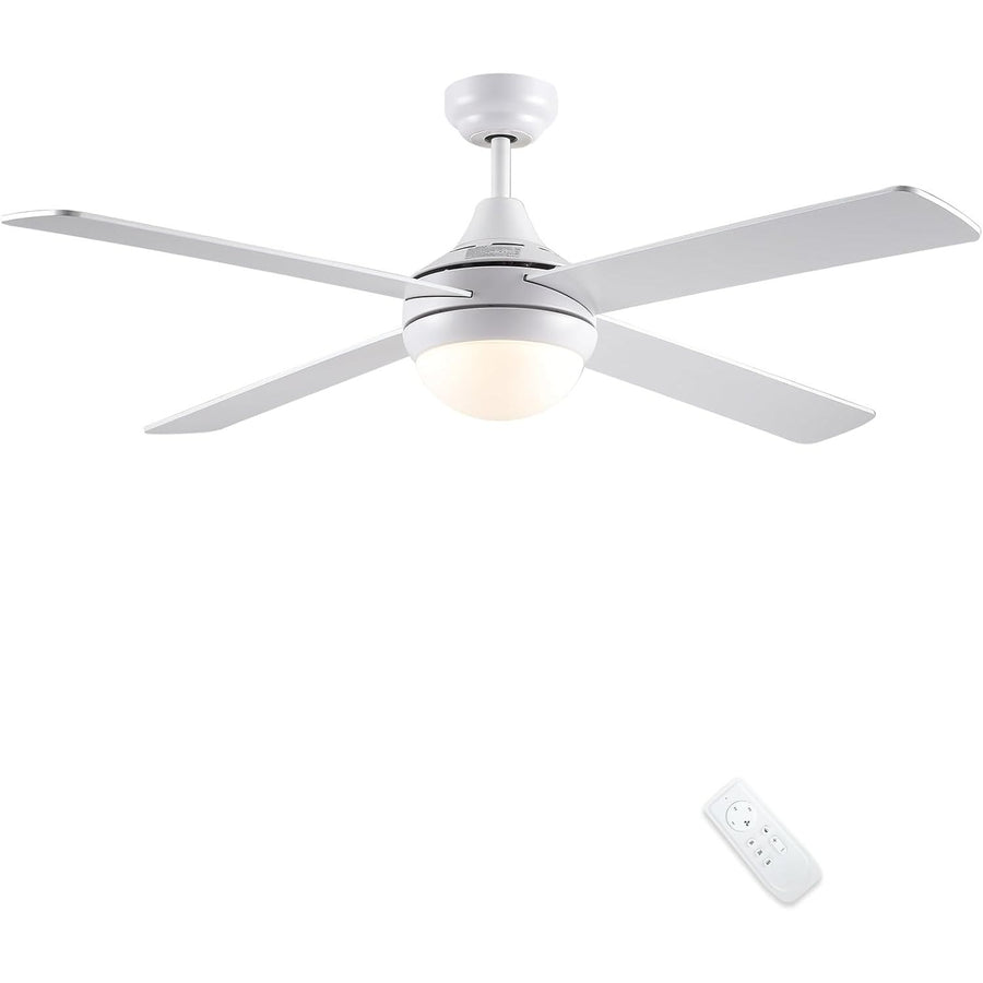 CJOY 48" White Ceiling Fan with Light & Remote, 4 Blades, Timer, 3 Speeds