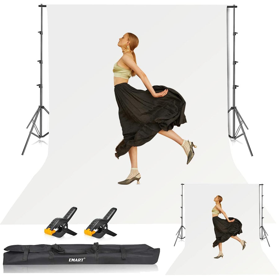 EMART 8.5x10ft White Backdrop Stand Kit with 10x12ft Screen for Studios - Massive Discounts