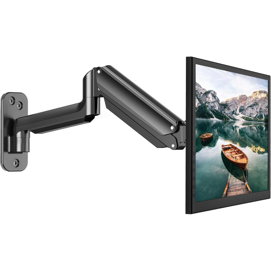 Wall-mounted monitor with a scenic display on a white background