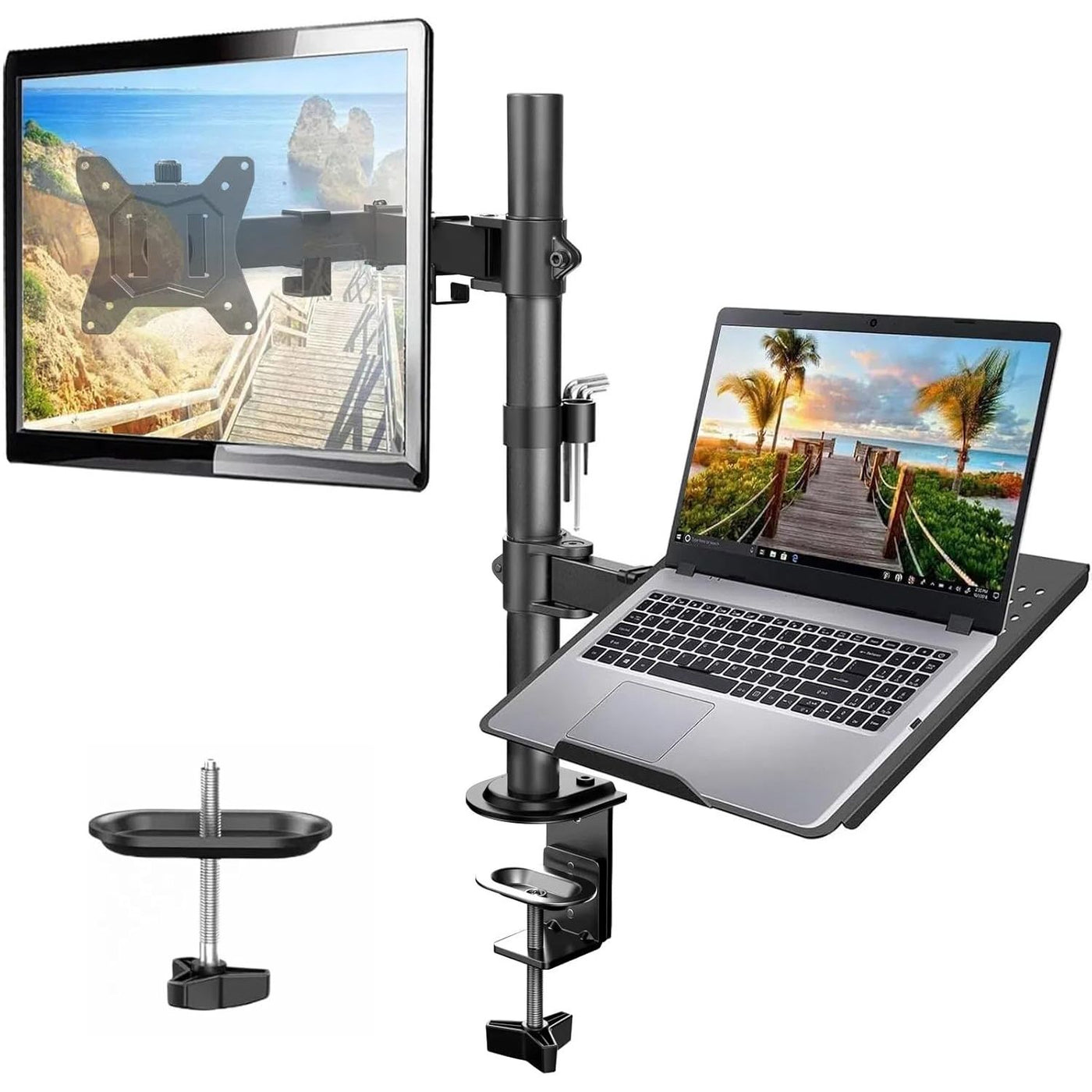 HUANUO Monitor Arm with Laptop Tray, 13–32" Screen & 17" Notebook