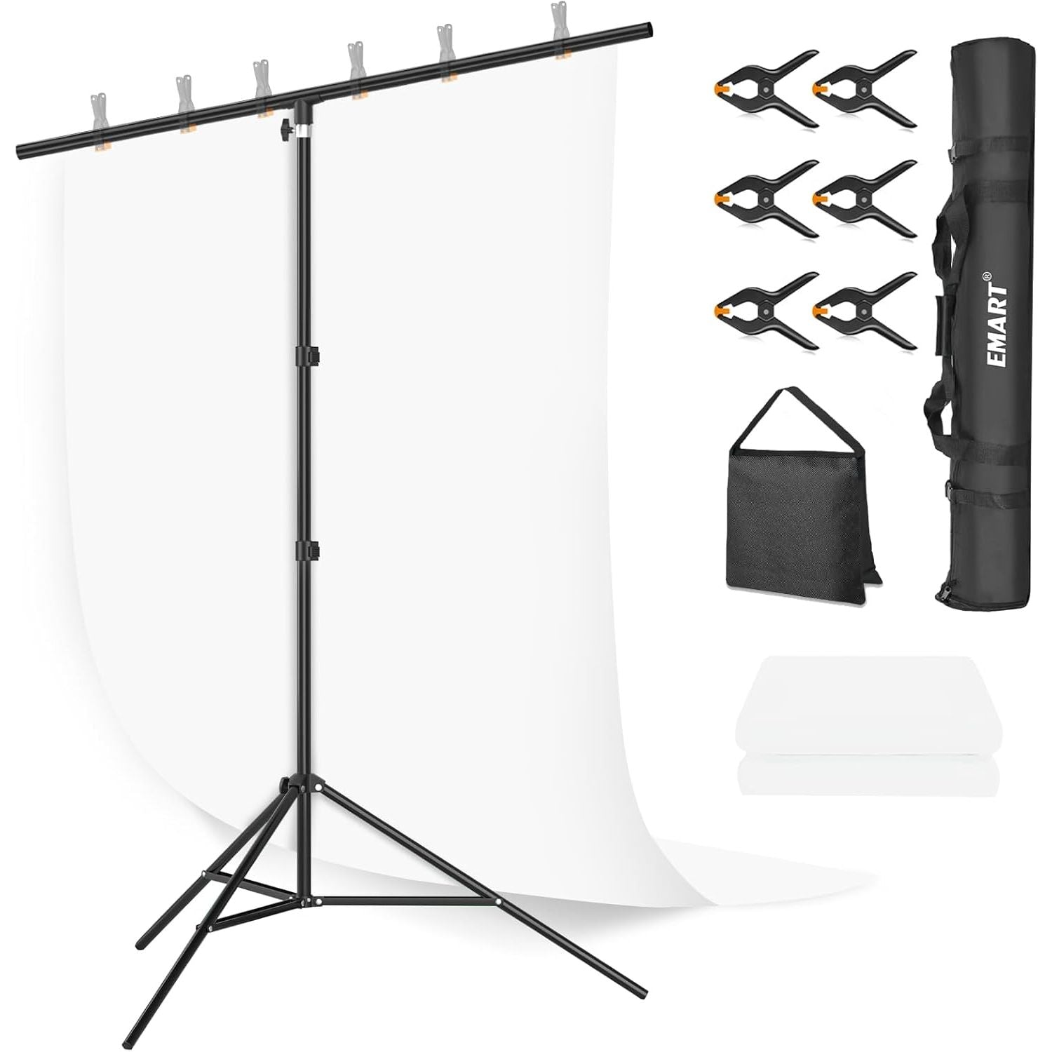 EMART 1.5x2m White Backdrop with 2x2m Stand, Photo Video Studio Kit