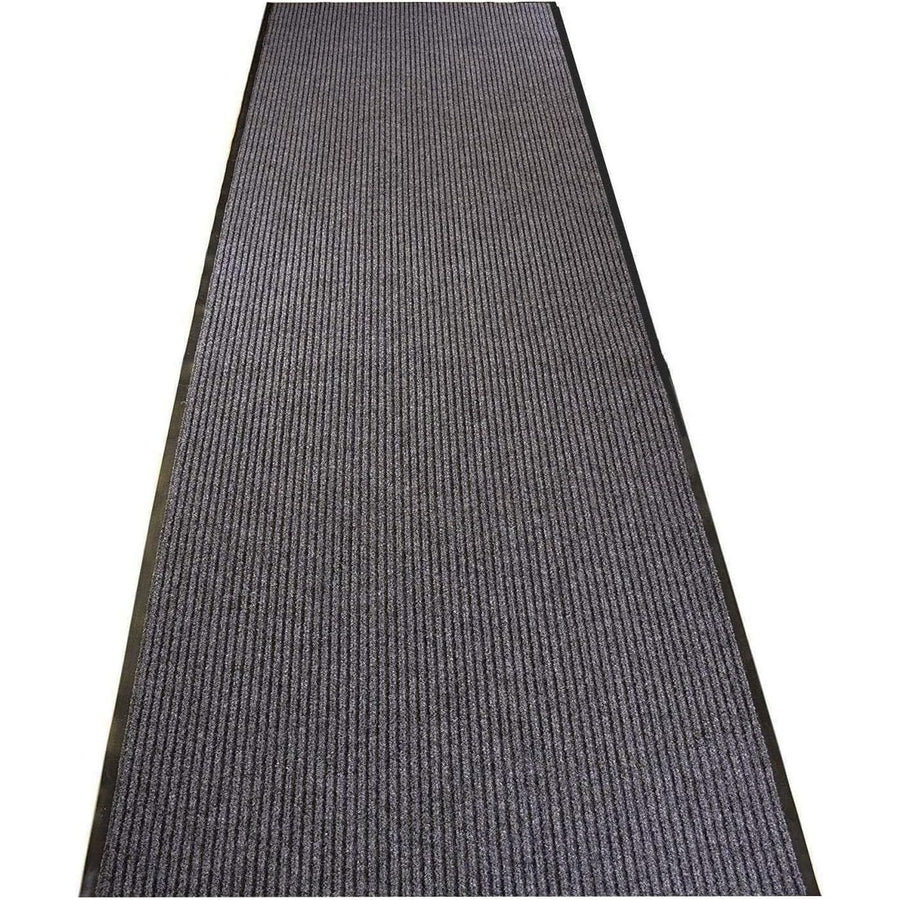 Gray textured runner rug on a white background