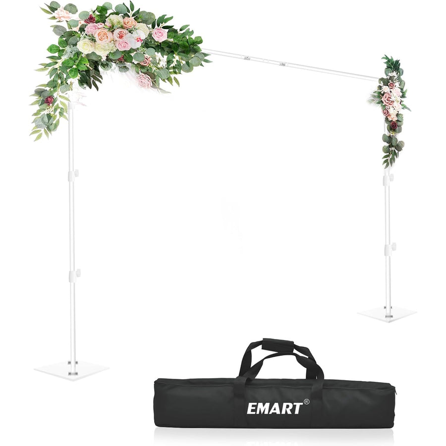 Clear acrylic arch with floral decorations and a black carrying case labeled 'EMART' on a white background.