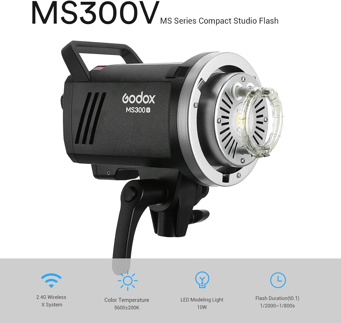Godox MS300-V Compact 300W Studio Flash, 2.4G, GN58, Bowens Mount