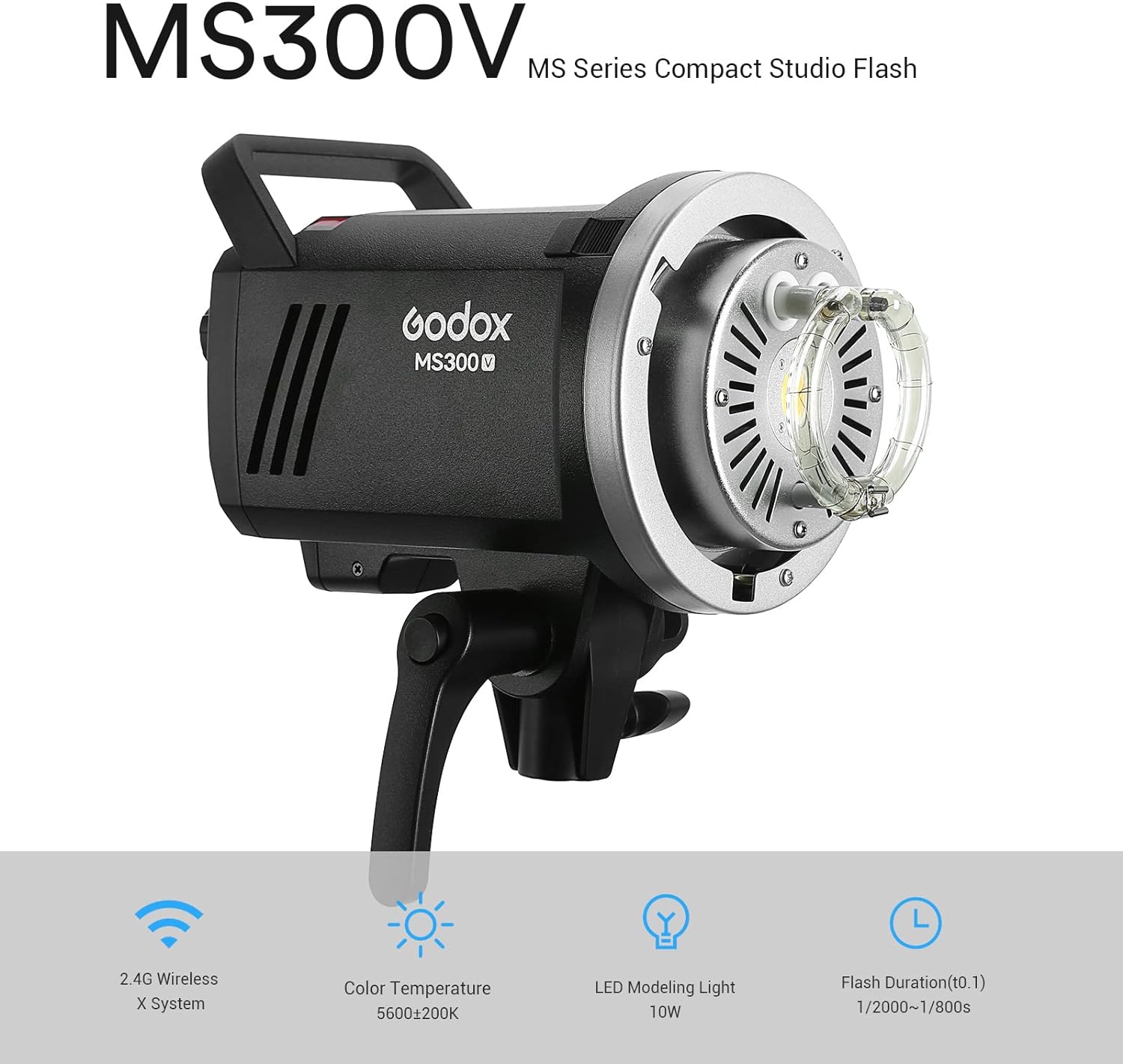 Godox MS300-V Compact 300W Studio Flash, 2.4G, GN58, Bowens Mount
