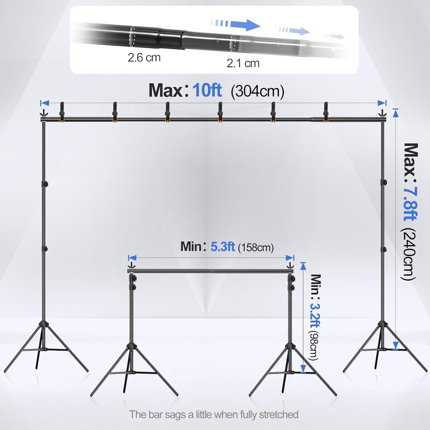 Backdrop Stand 3x2.4m Adjustable Photo Studio Support Kit with Bag EMART