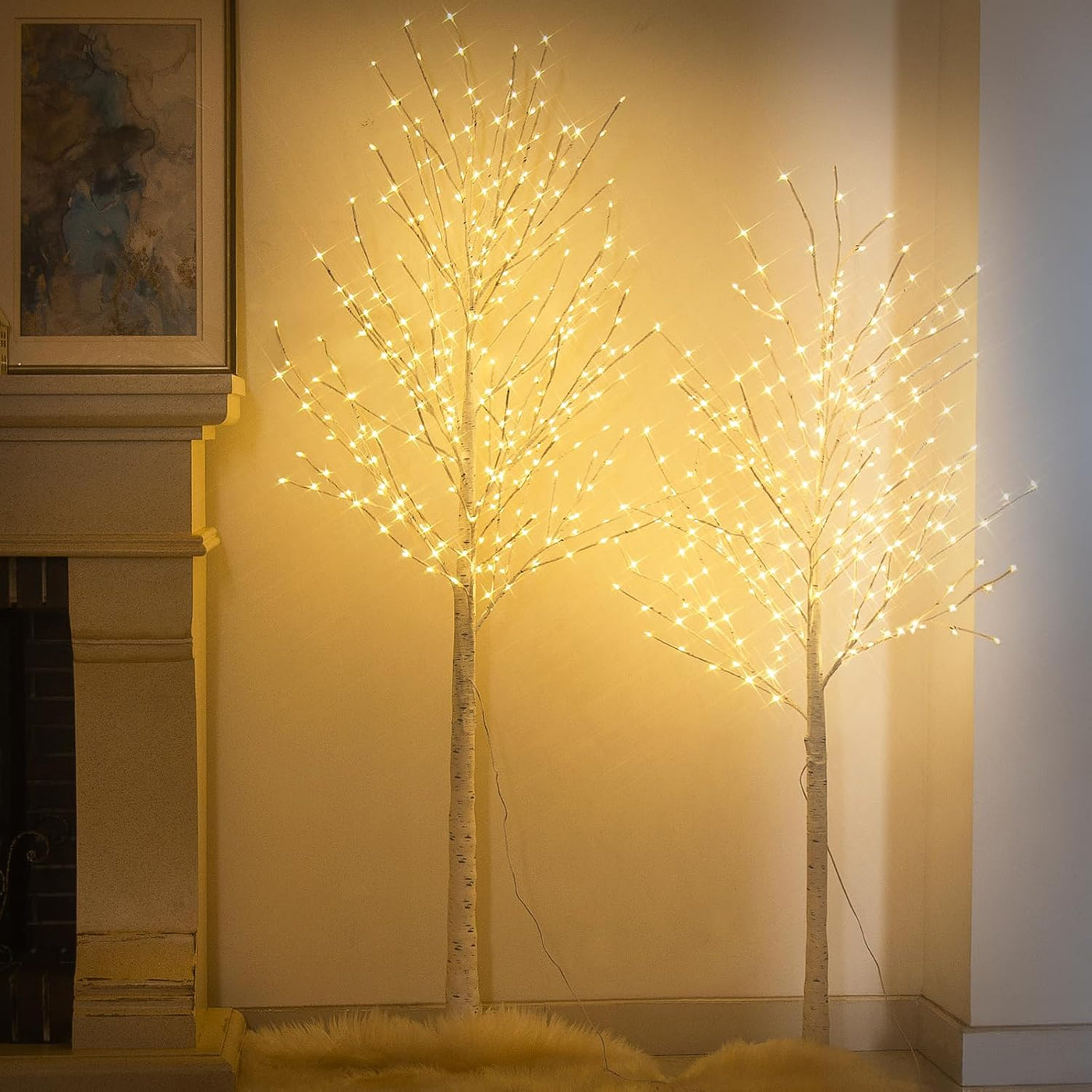 EAMBRITE Lighted Birch Tree Set, 5FT & 6FT White LED Twig Trees with Timer