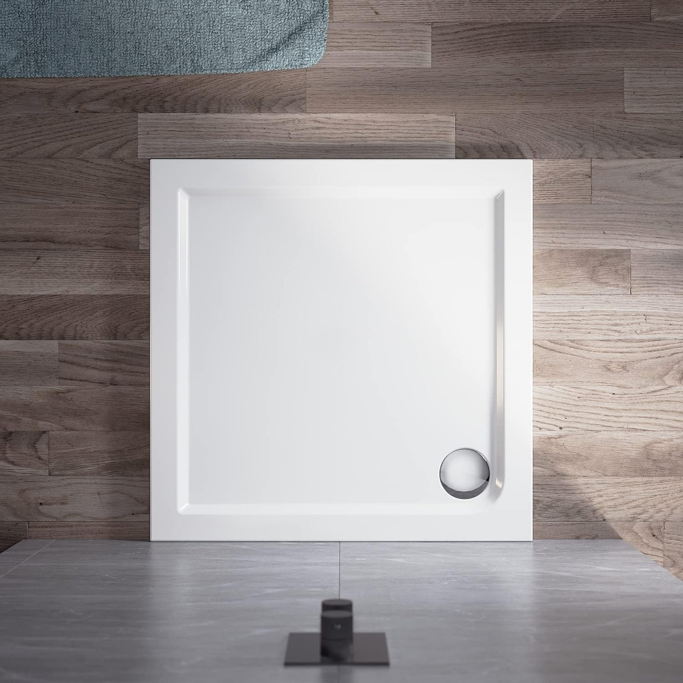 ELEGANT 760 x 760 x 40 mm Square Stone Shower Enclosure Tray + Waste Trap