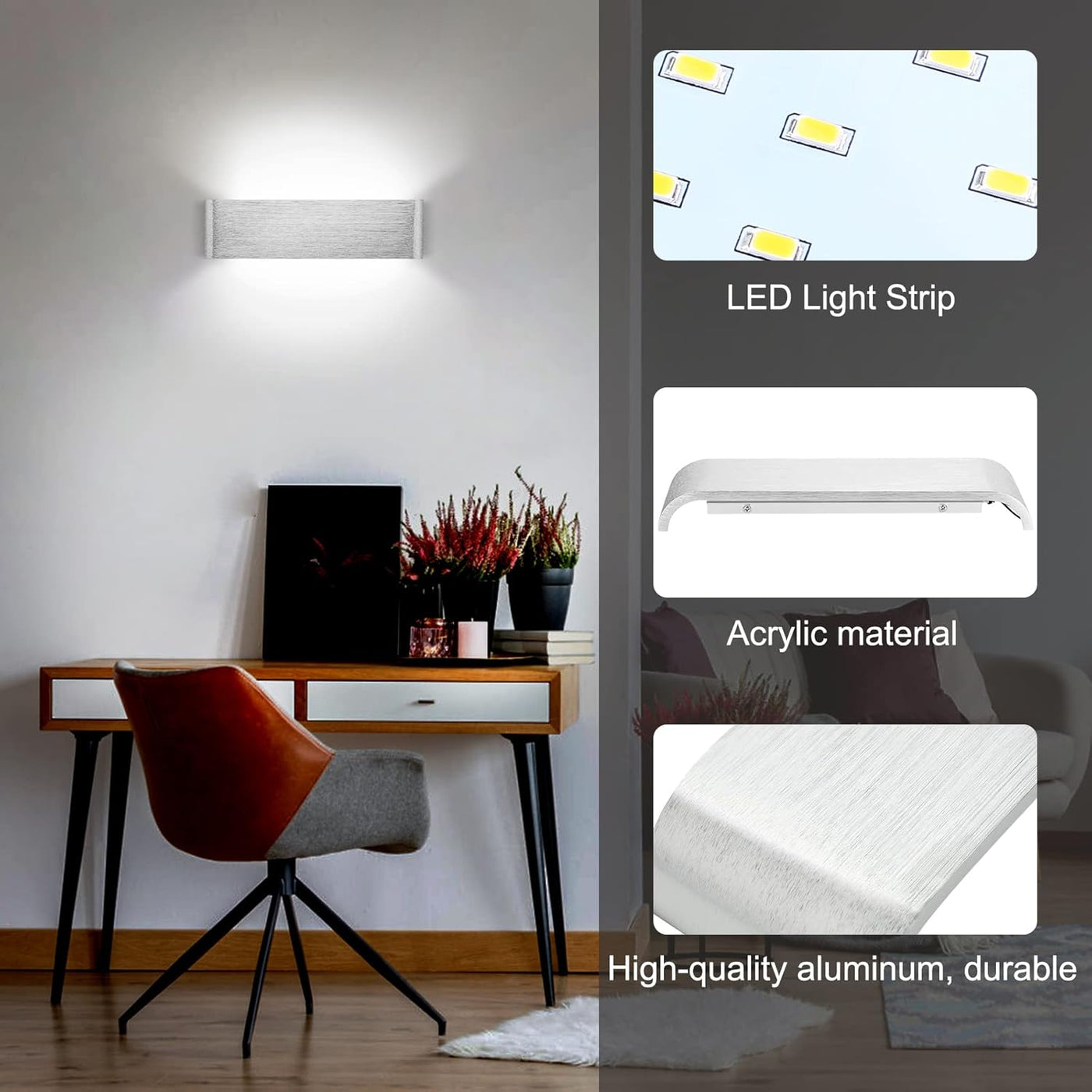 Lightess 31cm LED Wall Light Up Down 1pc Silver Lamp Cold White for Indoor Use