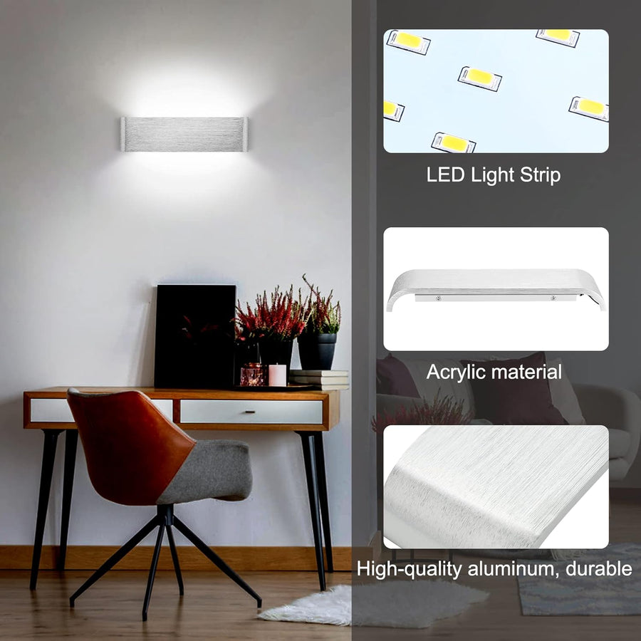Lightess 31cm LED Wall Light Up Down 1pc Silver Lamp Cold White for Indoor Use