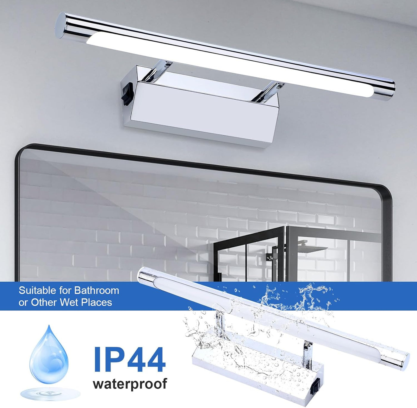LED/Light with Switch for Mirror IP44 Waterproof Cool White 180° Adjustable Angle