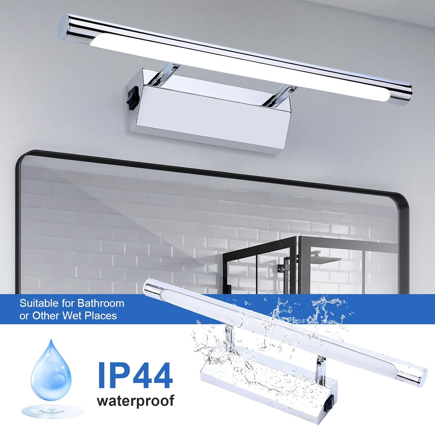 LED/Light with Switch for Mirror IP44 Waterproof Cool White 180° Adjustable Angle