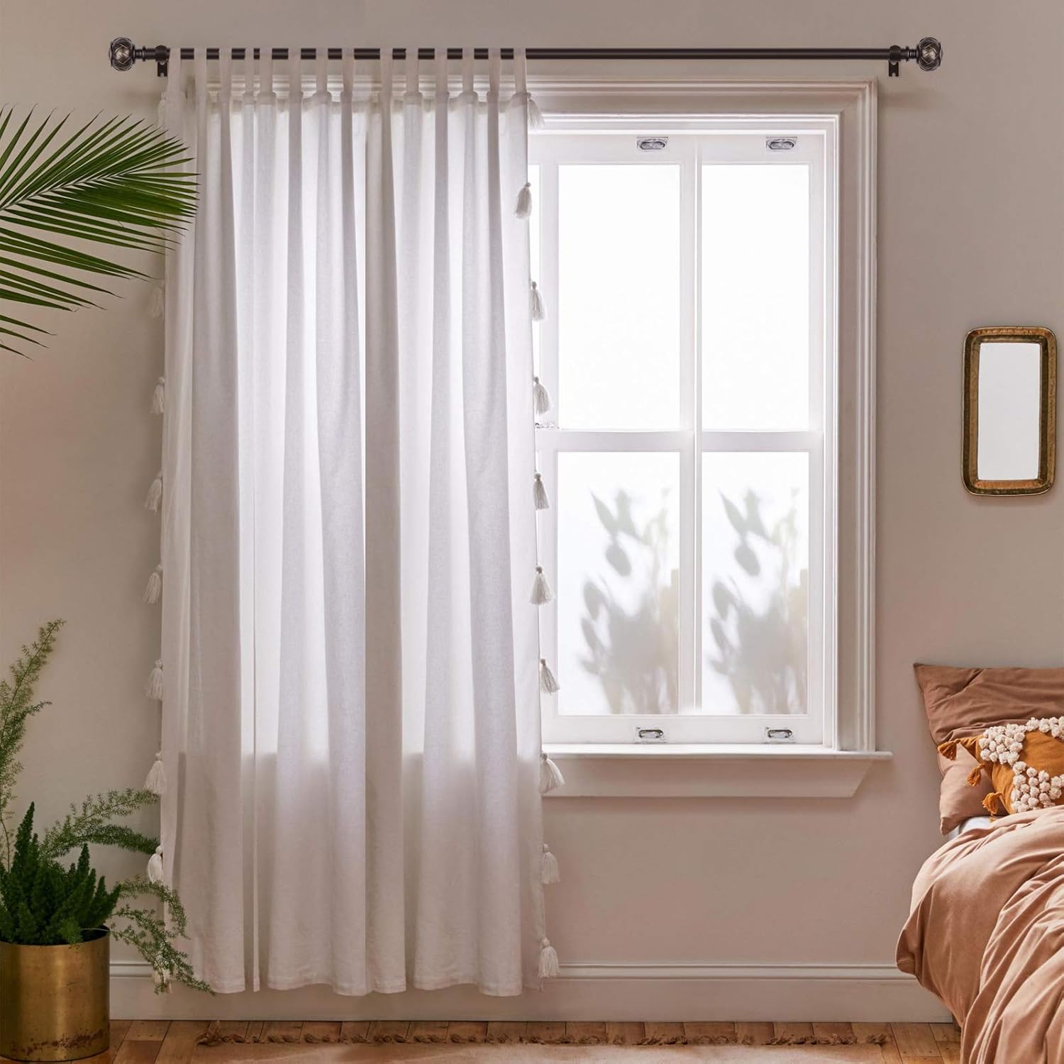 3pcs SZXIMU Curtain Pole 182-365cm (72-144''), Extendable, Netted Finials, Brown