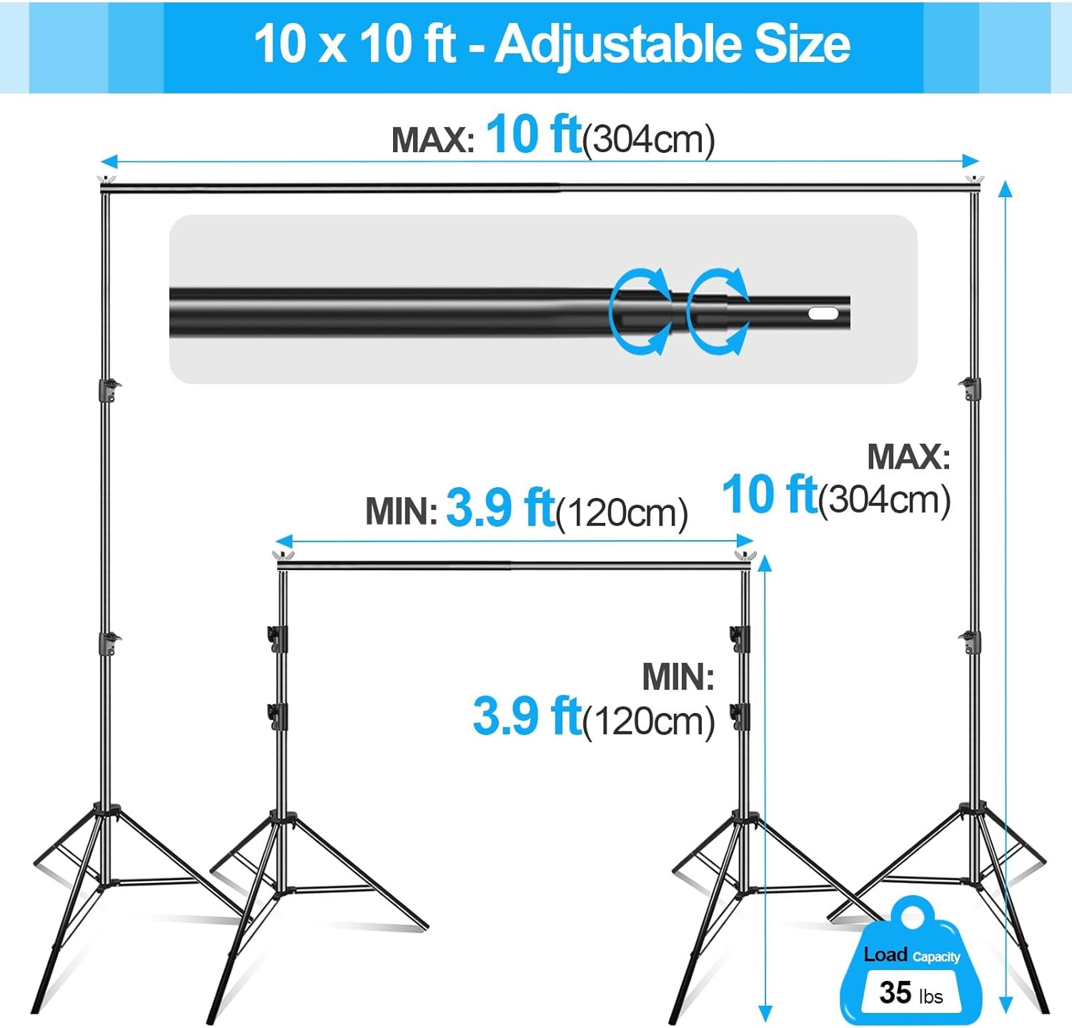Backdrop Stand 3x3m Heavy Duty Adjustable Photography Frame Kit EMART