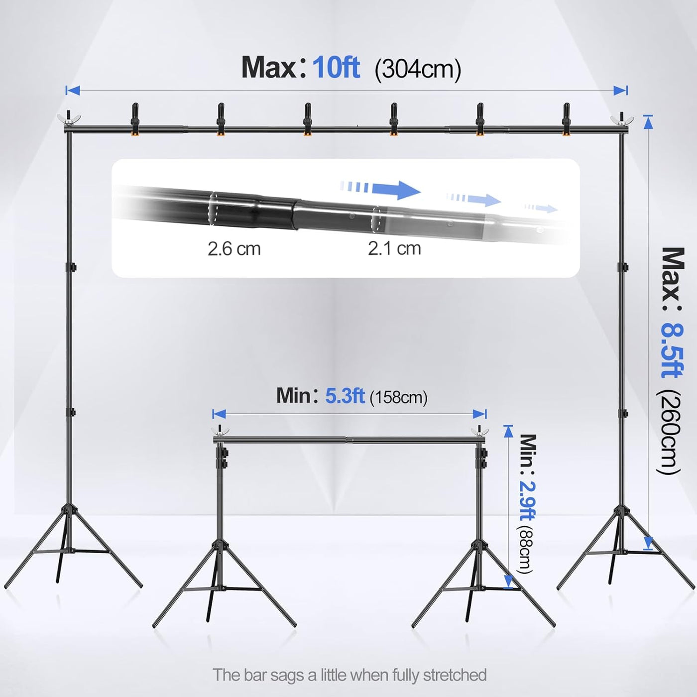 Backdrop Stand 3x2.6m Adjustable Photo Studio Support Kit with Bag EMART