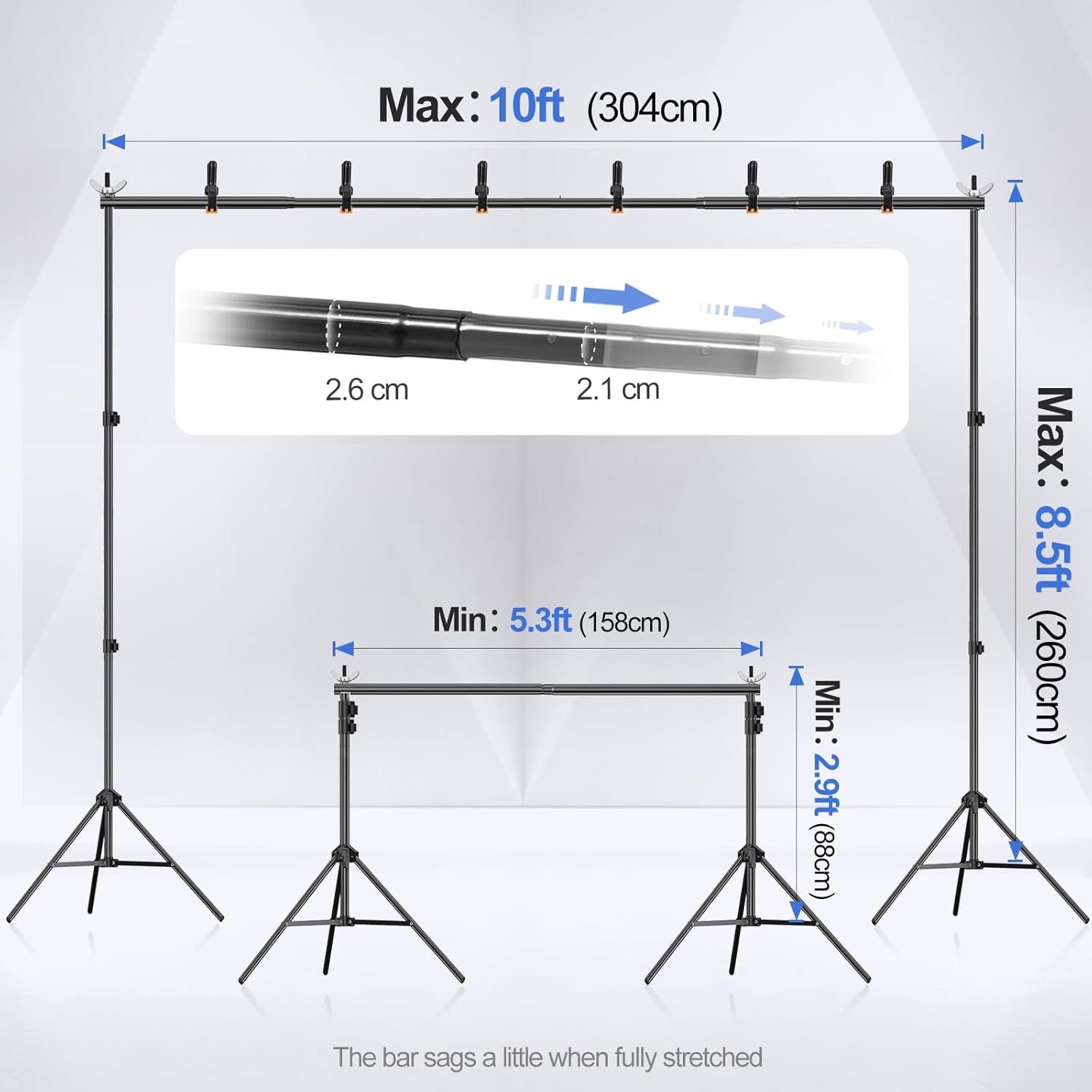 Backdrop Stand 3x2.6m Adjustable Photo Studio Support Kit with Bag EMART