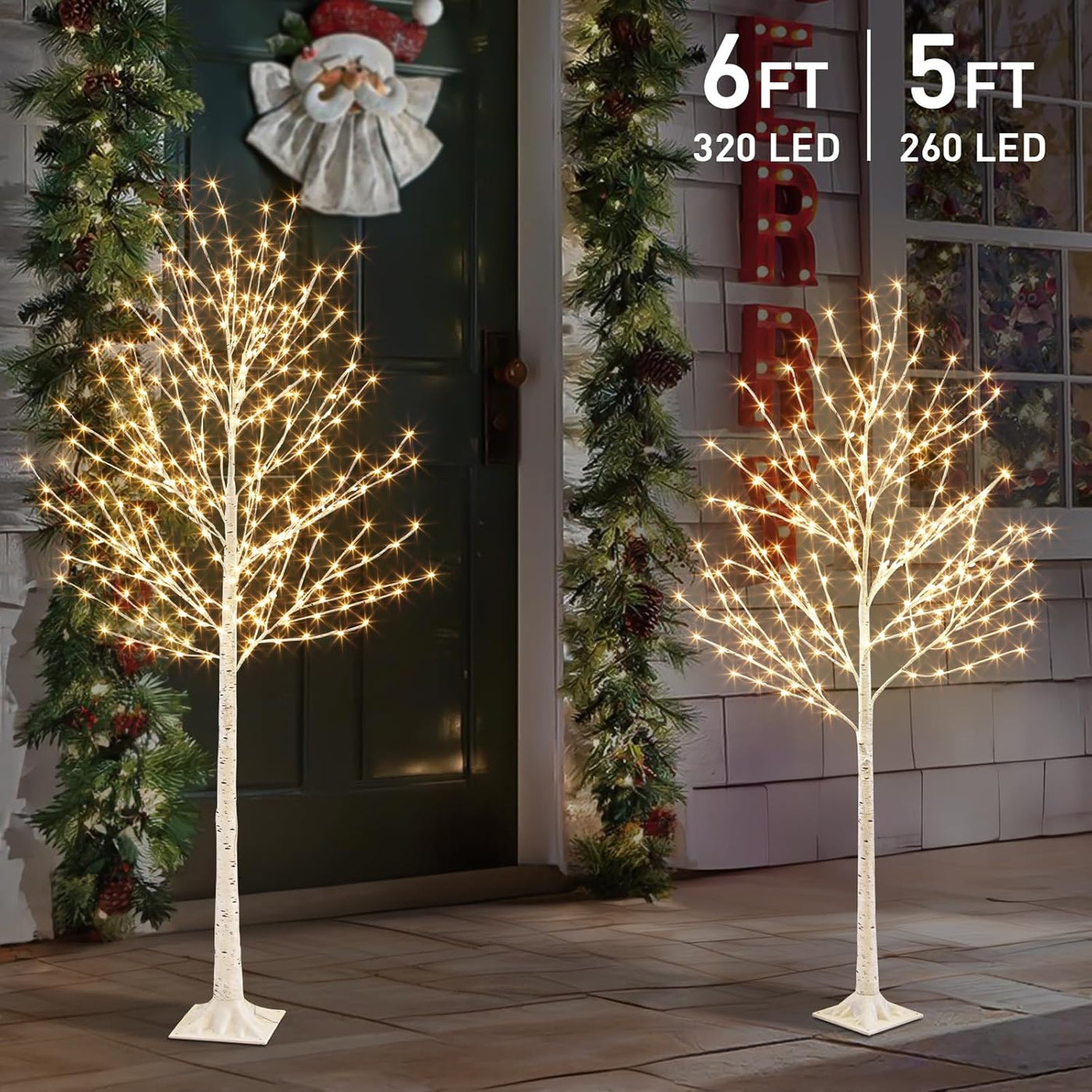 EAMBRITE Lighted Birch Tree Set, 5FT & 6FT White LED Twig Trees with Timer