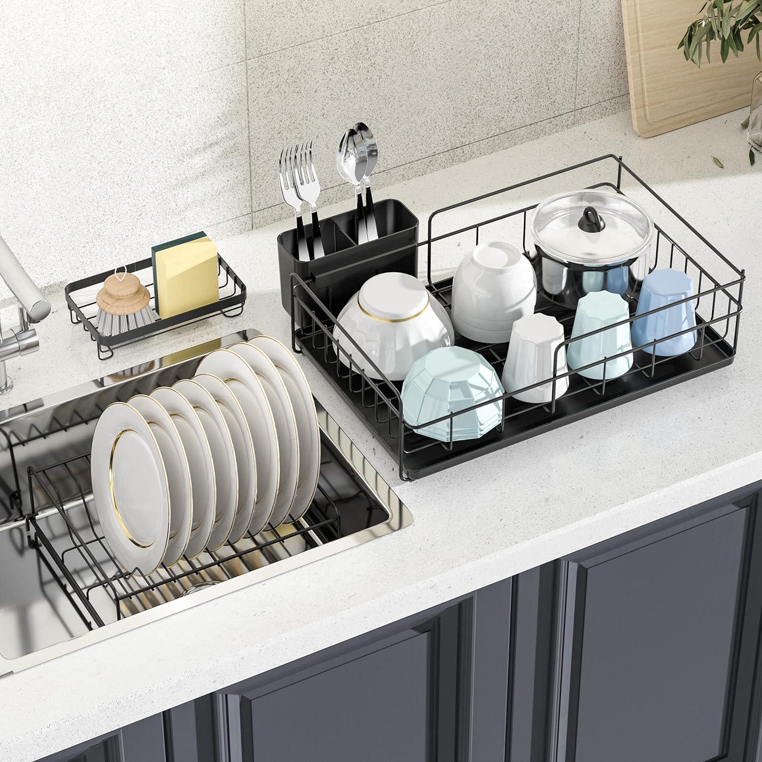 KINGRACK 2 Tier Dish Drainer Rack with Removable Cutlery Holder & Drip Tray - Massive Discounts