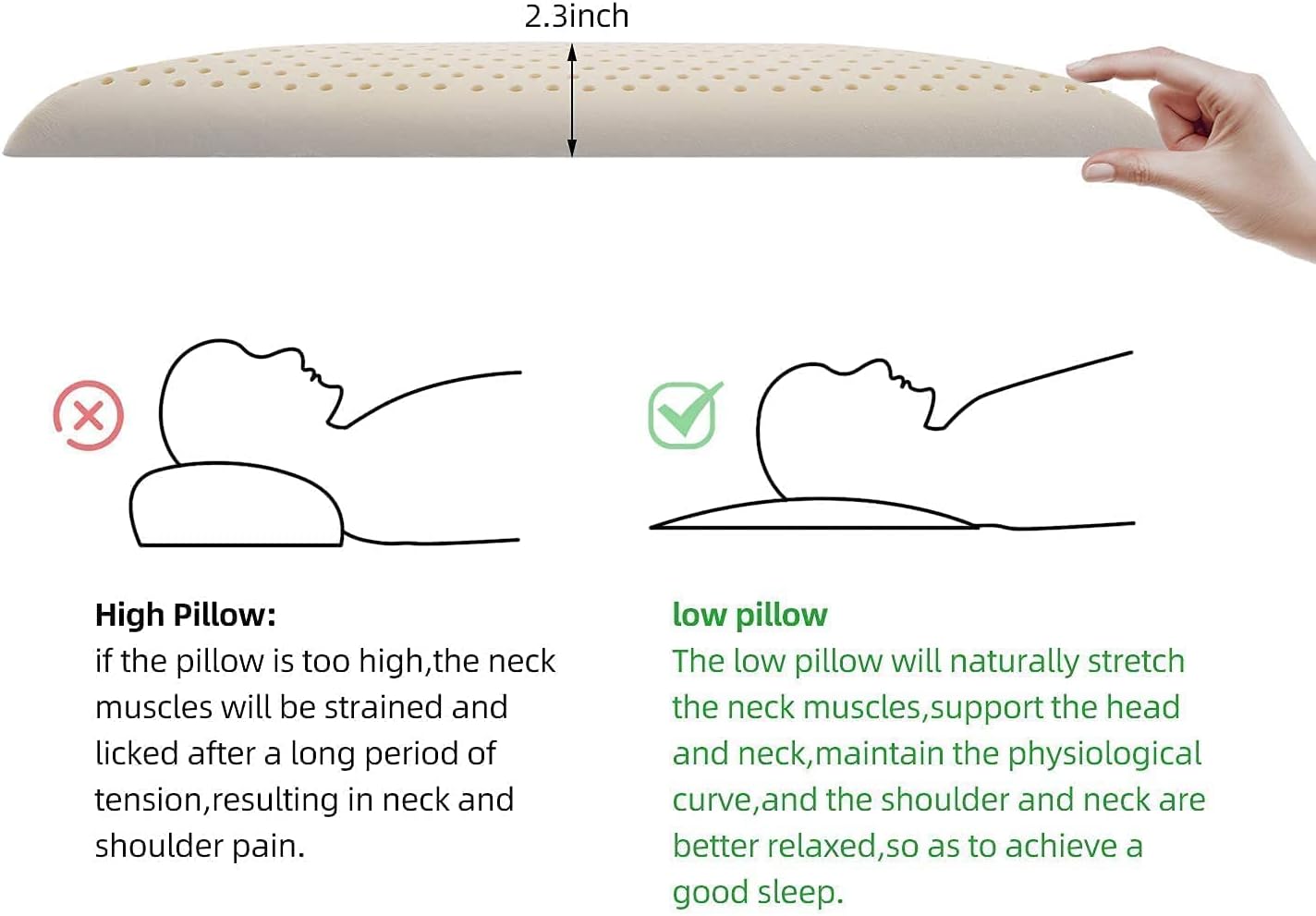 Slim Sleeper Natural Latex Foam Pillow Low Profile Ventilated SUQ I OME