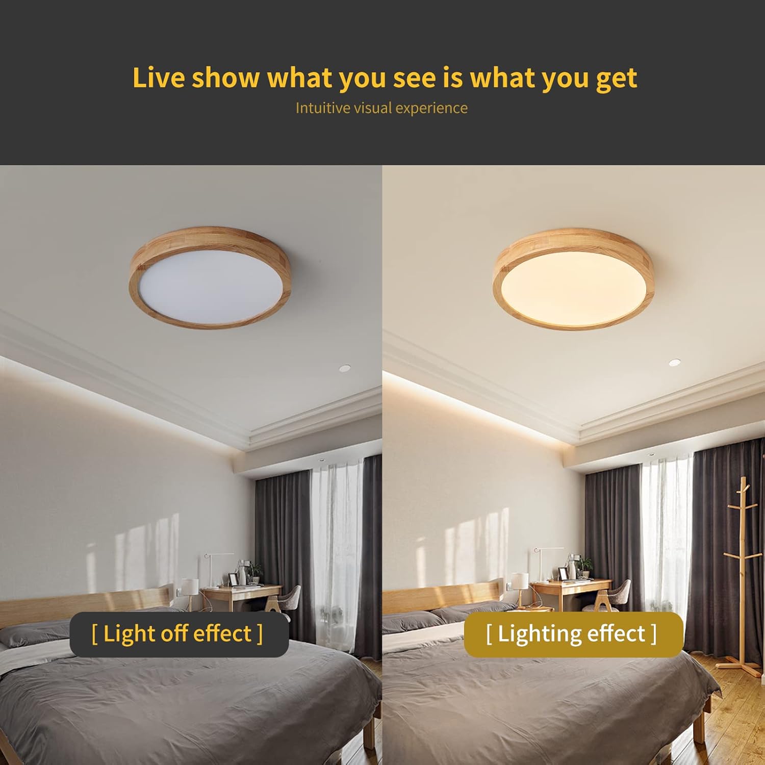Schindora Wooden LED Ceiling Light – 20W, 6000K Cool White, Ø30cm