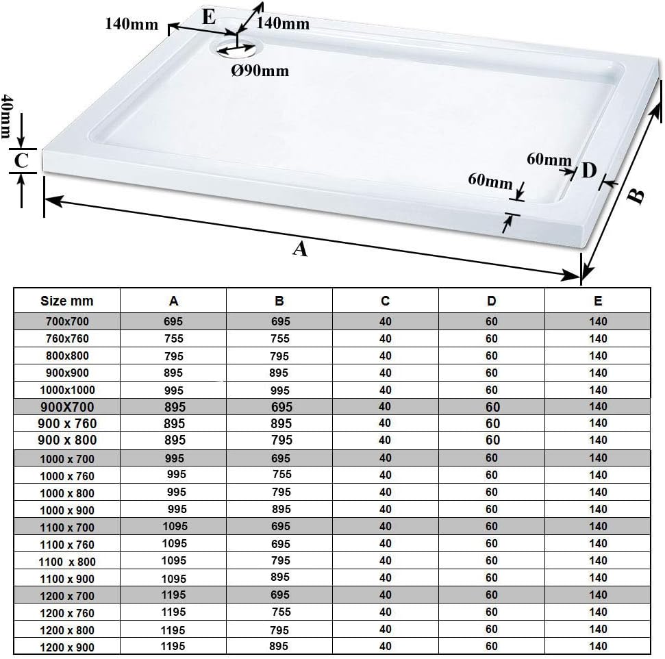 ELEGANT 760 x 760 x 40 mm Square Stone Shower Enclosure Tray + Waste Trap