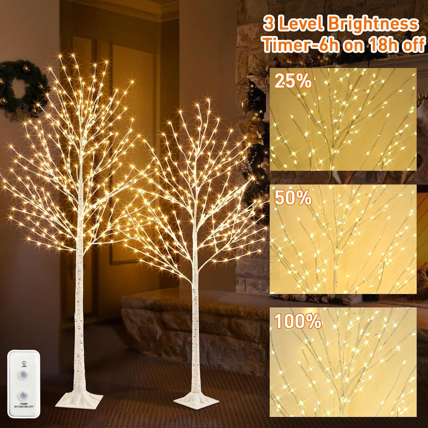EAMBRITE Lighted Birch Tree Set, 5FT & 6FT White LED Twig Trees with Timer