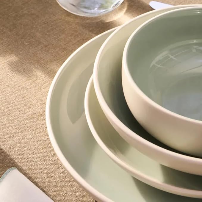 Karaca Abby Stoneware Dinner Set for 6 - Elegant Tableware, 23 Piece, Green