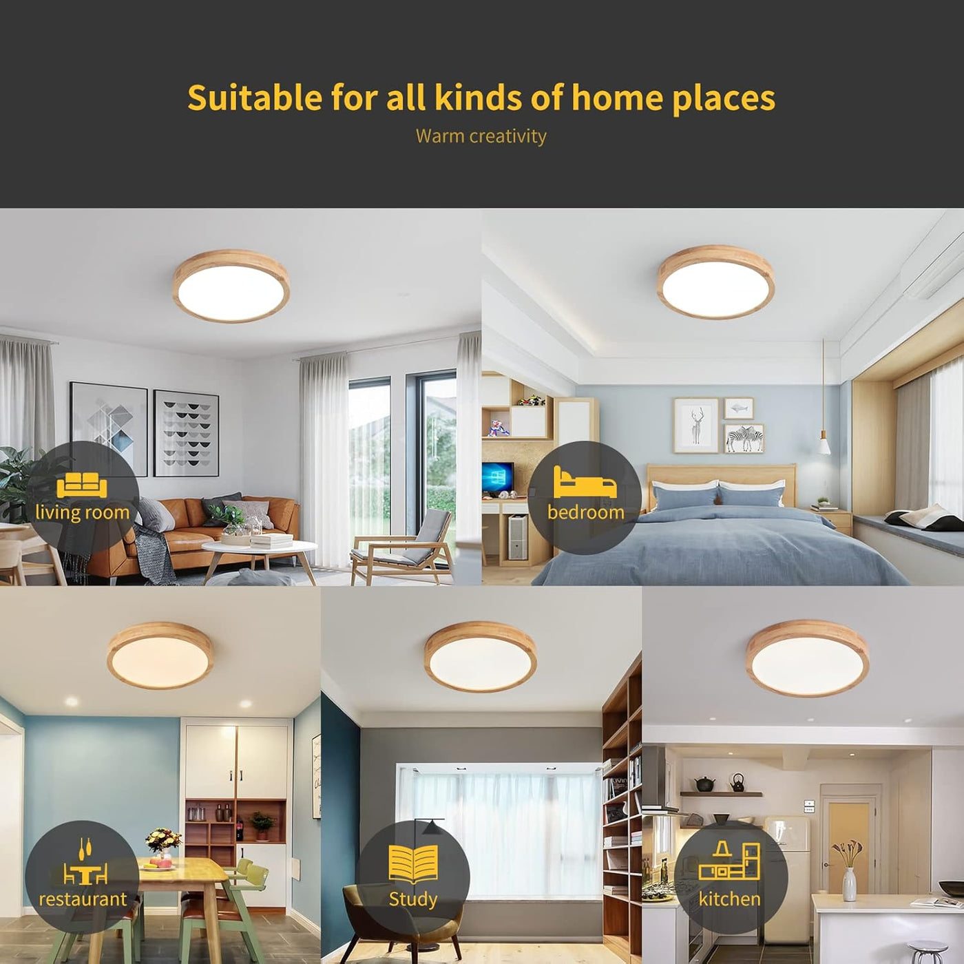 Schindora Wooden LED Ceiling Light – 20W, 6000K Cool White, Ø30cm