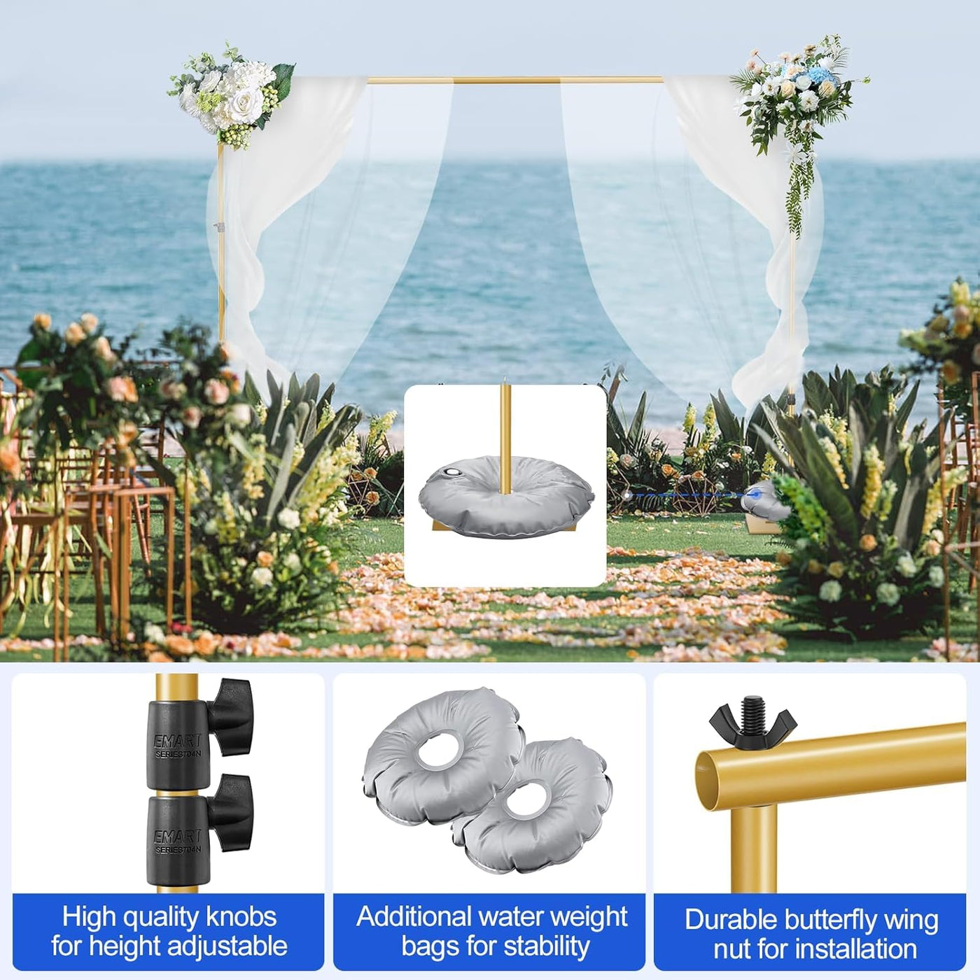 Heavy Duty Backdrop Stand 6.5x10ft Adjustable Steel Base Gold EMART