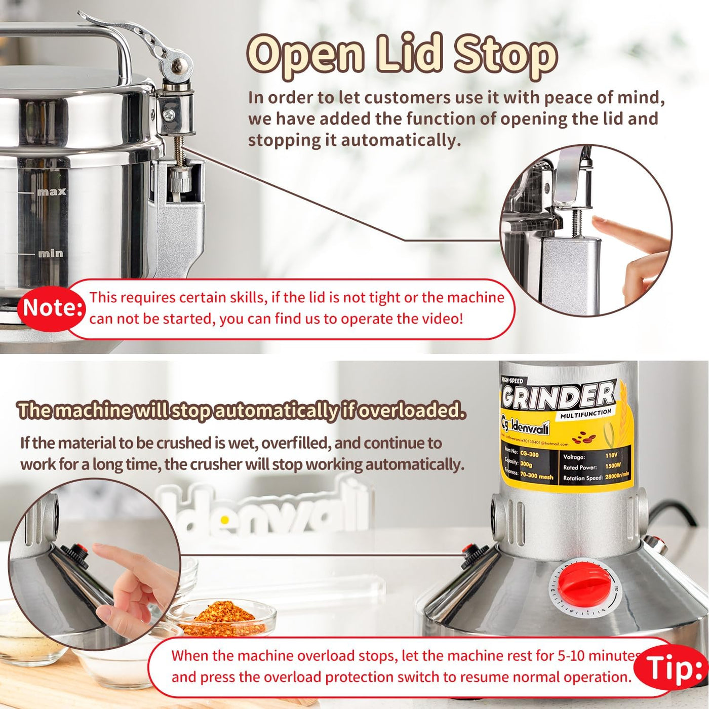 Electric Grain Grinder 300g Herb & Spice Mill with Safety Stop 220V CGOLDENWALL