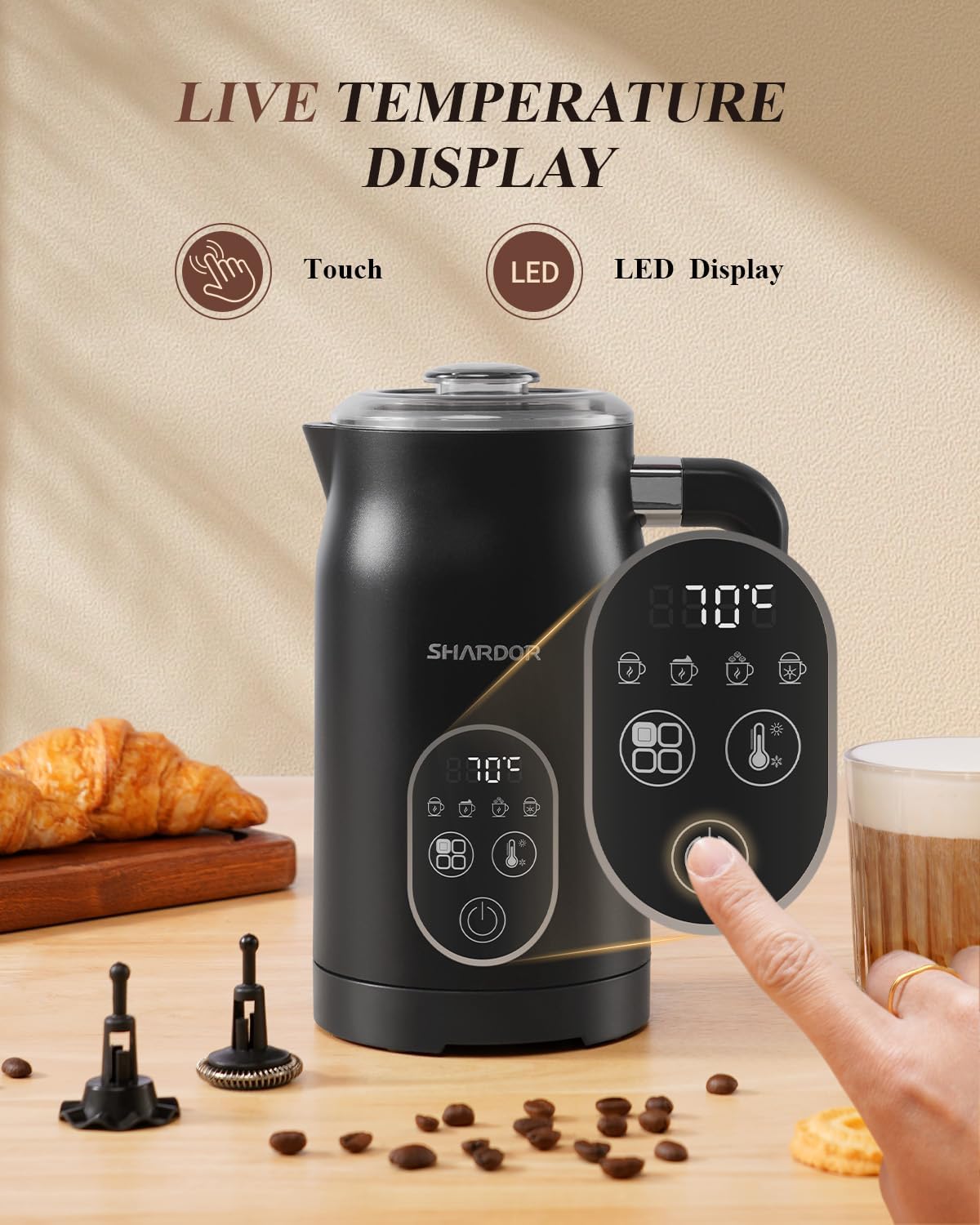SHARDOR Milk Frother Electric 4 in 1 Steamer Warmer with 4 Temp Settings