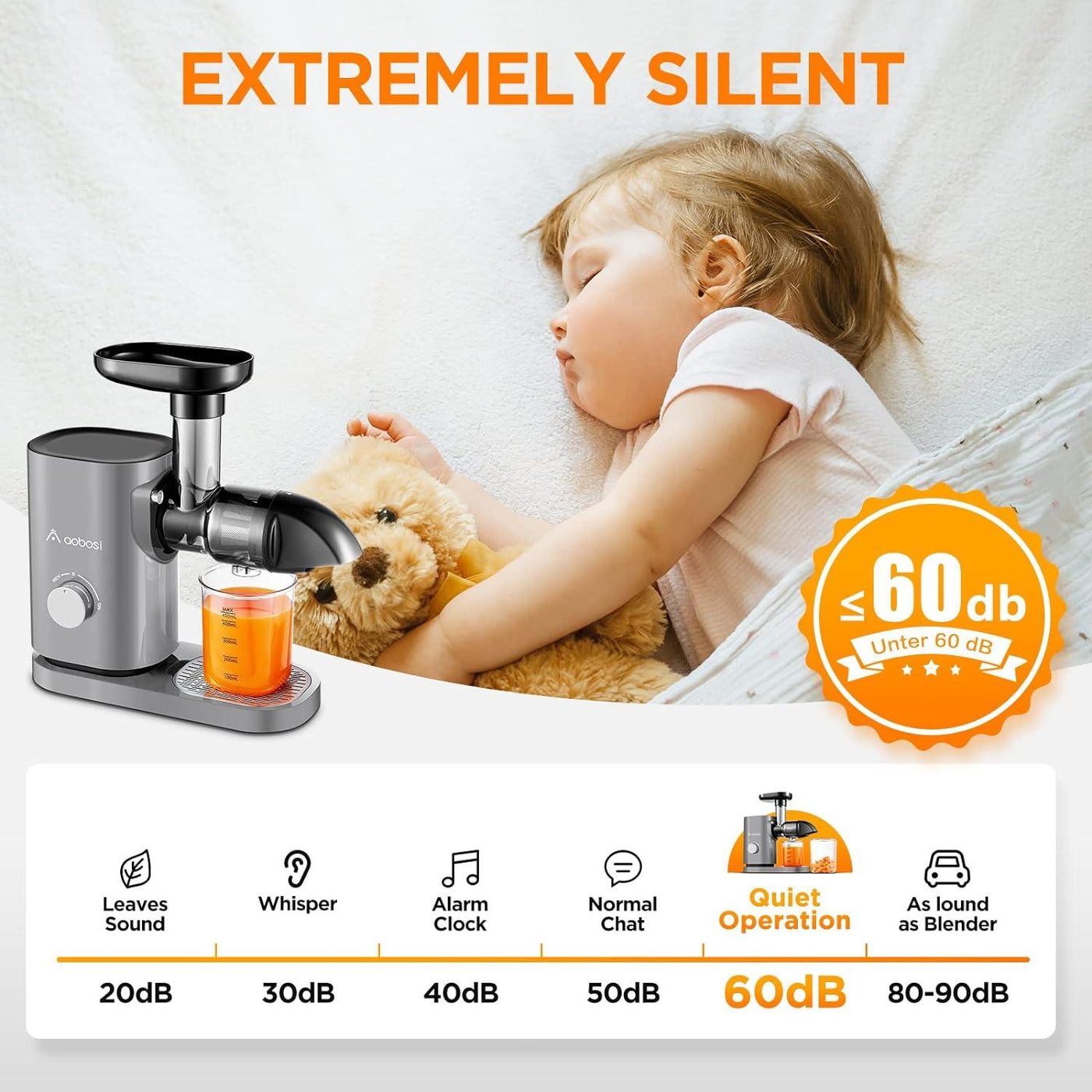 AOBOSI  Slow Masticating Juicer Machines with Quiet Motor Reverse Function