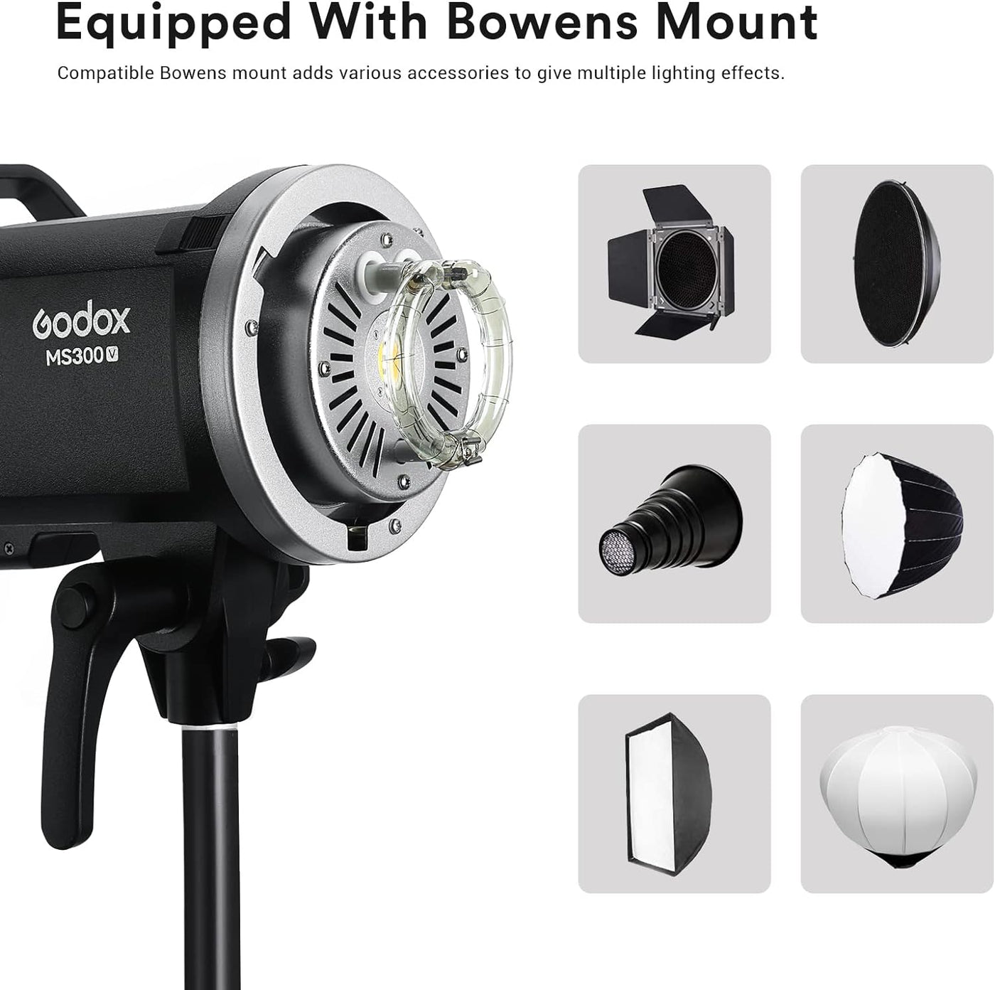 Godox MS300-V Compact 300W Studio Flash, 2.4G, GN58, Bowens Mount