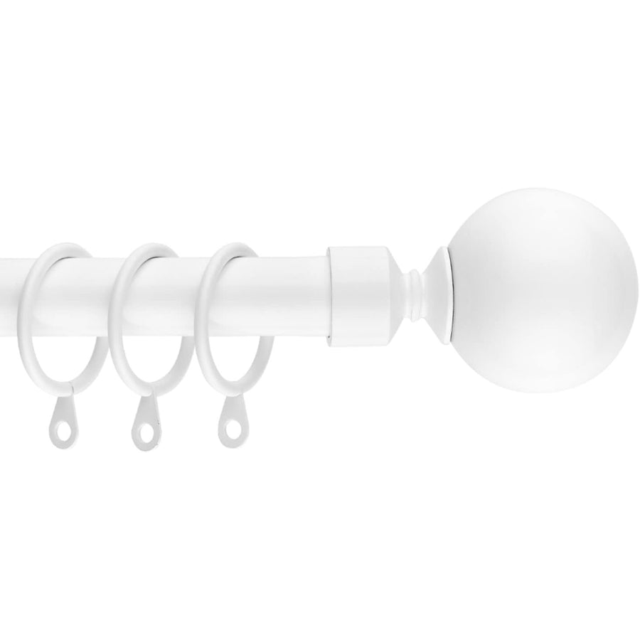 White Extendable Curtain Pole 120-300cm with Metal Ball Finials, 19mm Diameter - Massive Discount