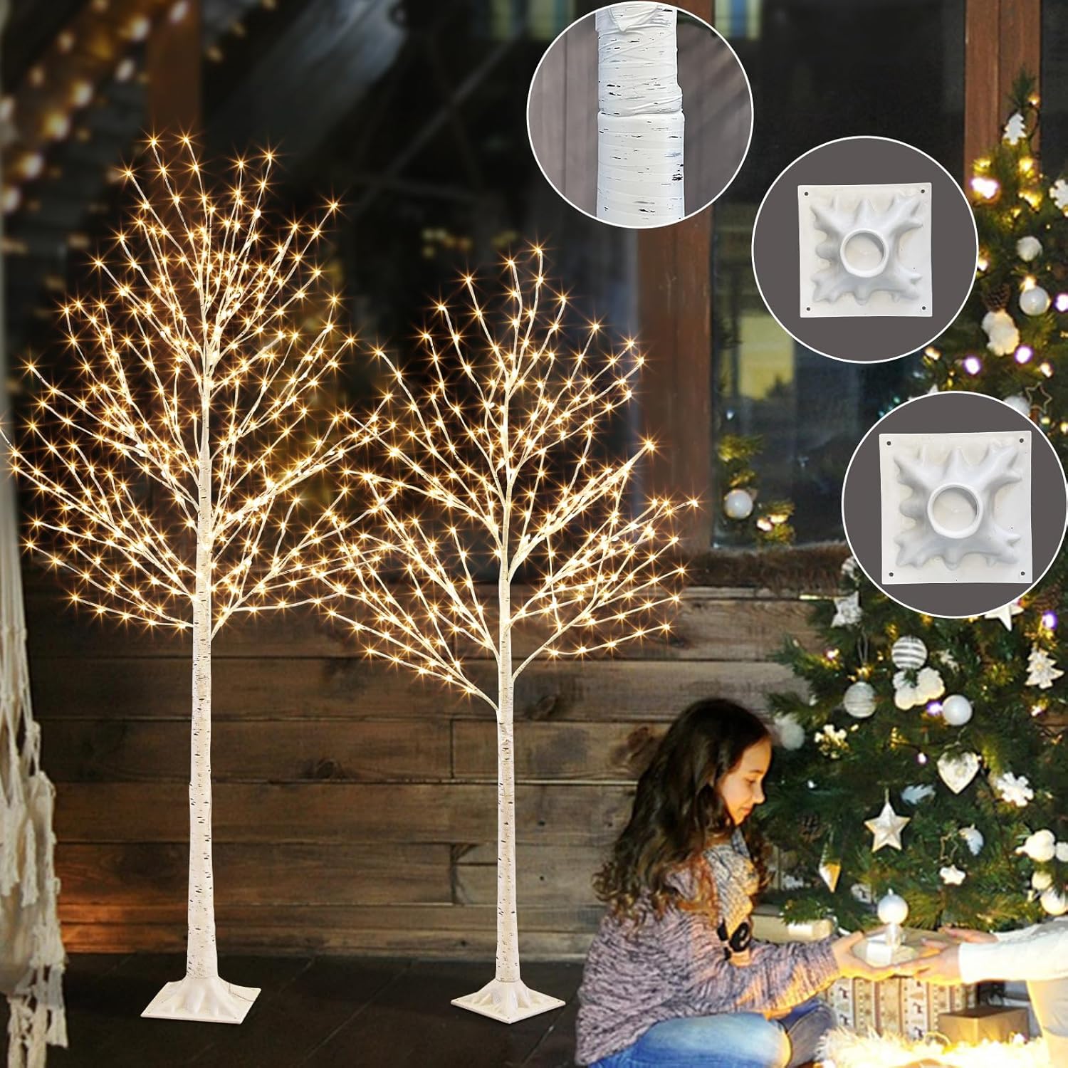 EAMBRITE Lighted Birch Tree Set, 5FT & 6FT White LED Twig Trees with Timer