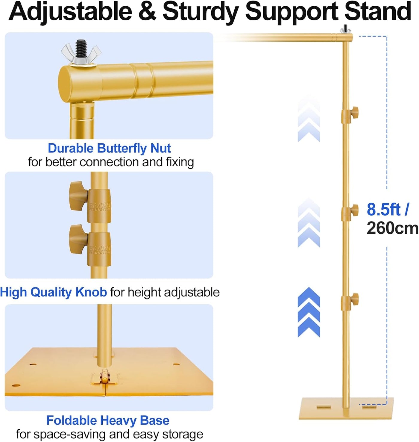Gold Backdrop Stand 8.5x10ft Adjustable Photo Frame with Steel Base EMART