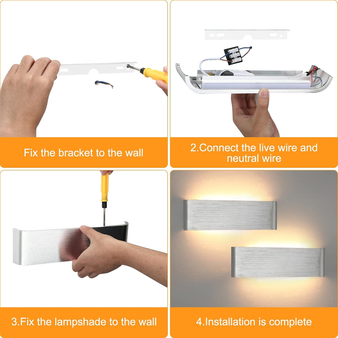 Lightess 31cm LED Wall Light Up Down 1pc Silver Lamp Warm White for Indoor Use