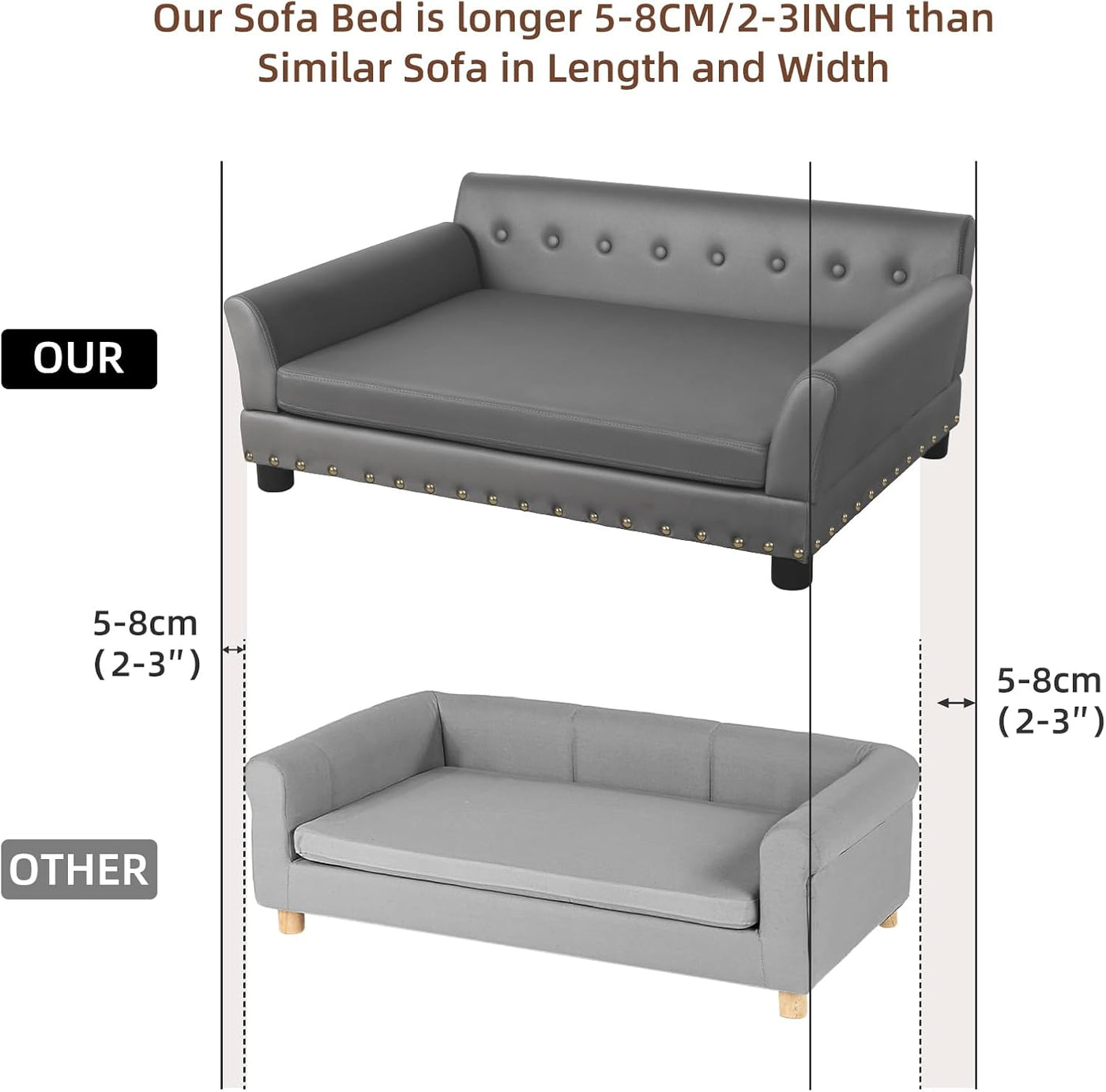 BingoPaw Large Dog Sofa Couch: Luxury Pet Lounge Bed L(96X70cm) - Grey